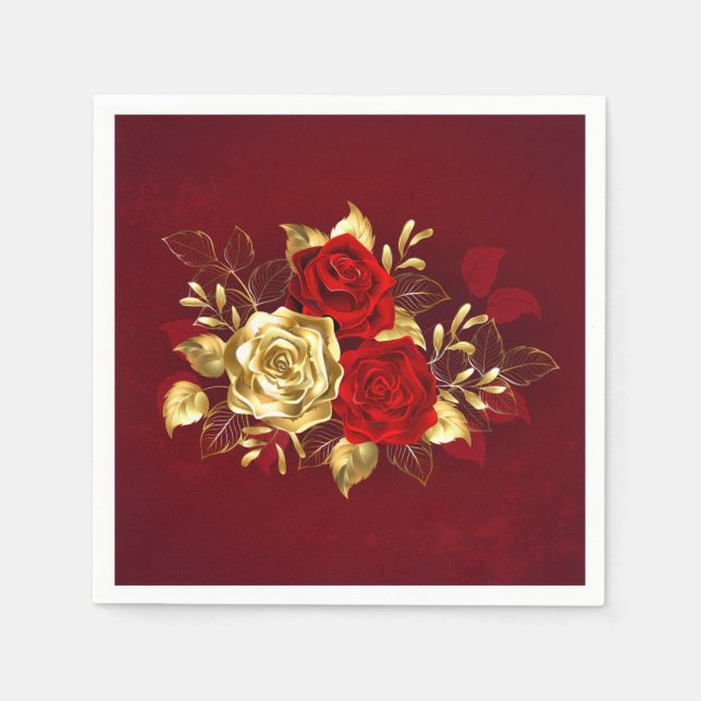 Drei Schmuckstücke Rose Serviette (Vorderseite)