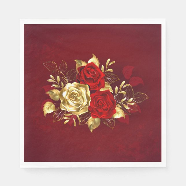 Drei Schmuckstücke Rose Serviette (Vorderseite)