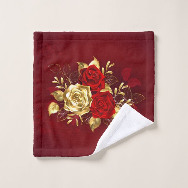 Drei Schmuckstücke Rose Waschlappen (Waschlappen)