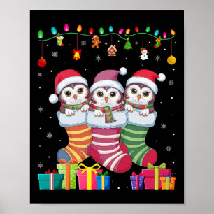 Drei Schneeeulen im Socken lustige Jungen Mädchen Poster