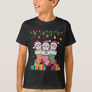Drei Schneeeulen im Socken lustige Jungen Mädchen T-Shirt