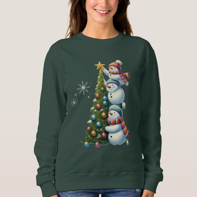 Drei Schneemänner Weihnachtsbaum Niedliche Winterl Sweatshirt (Vorderseite)