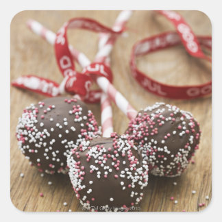 Drei Schokoladenstopp Quadratischer Aufkleber