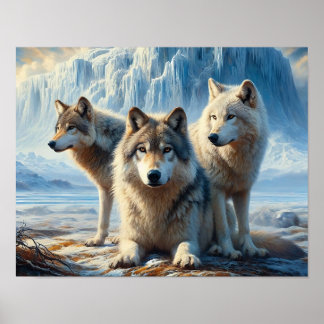 Drei schöne arktische Wölfe im Glacier Tundra Poster