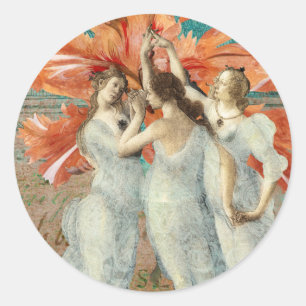 Drei schöne Ladys Vintage digitale Kunst Runder Aufkleber