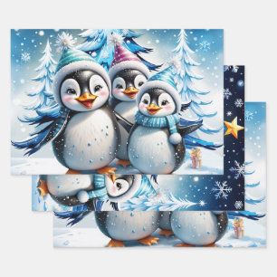 Drei schöne Pinguine Geschenkpapier Set