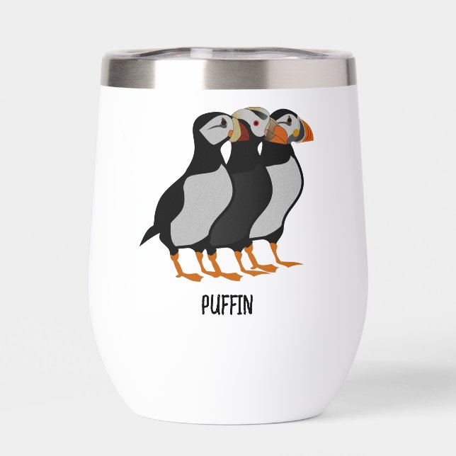 Drei schöne Puffin Stehender Cartoon (Rückseite)