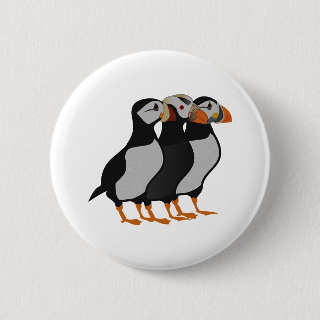 Drei schöne Puffin Stehender Cartoon Button (Vorderseite)