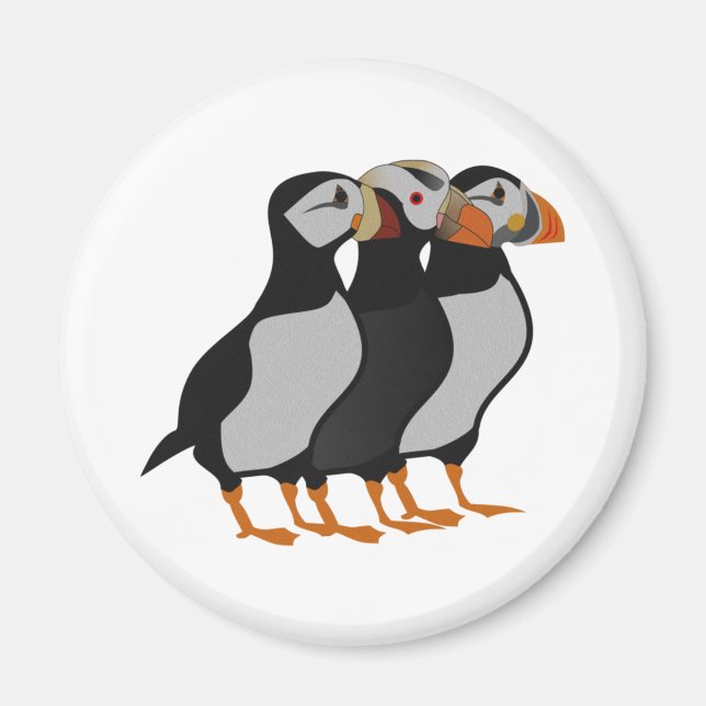 Drei schöne Puffin Stehender Cartoon Magnet (Vorne)