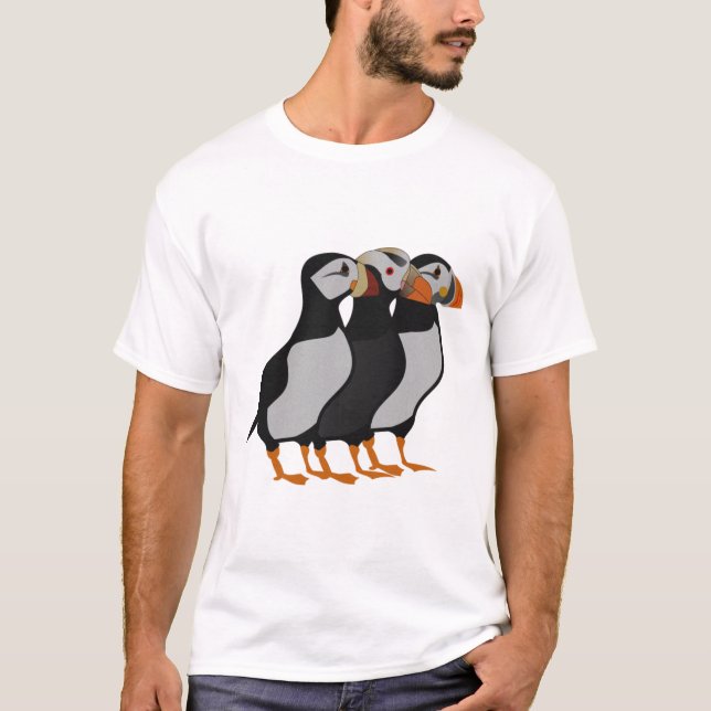 Drei schöne Puffin Stehender Cartoon T-Shirt (Vorderseite)