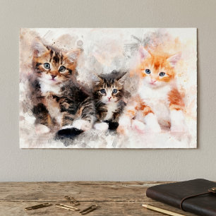 Drei schöne und niedliche Kätzchen Aquarell Poster