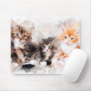 Drei schöne und niedliche Kätzchen Aquarellfarben Mousepad