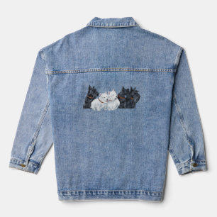 Drei Schottische Terrier mit zwei Westies Jeansjacke