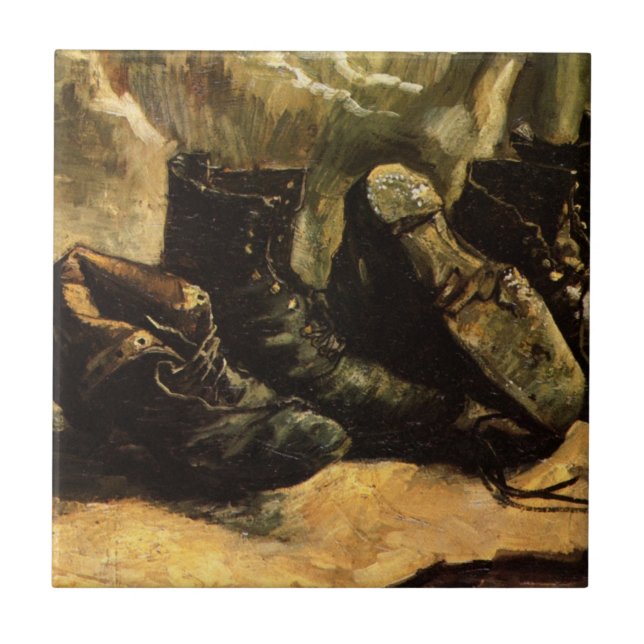 Drei Schuhpaare von Vincent van Gogh Fliese (Vorderseite)