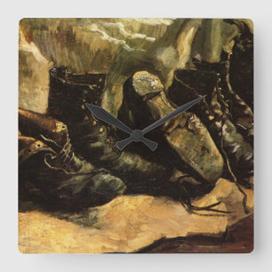 Drei Schuhpaare von Vincent van Gogh Quadratische Wanduhr