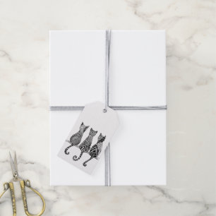 Drei Schwarz-Weiß-Katzen-Packungen mit 10 Geschenk Geschenkanhänger