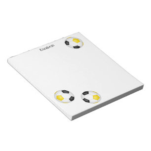 drei schwarze goldene Fußballbälle personalisiert Notizblock