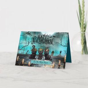 Drei schwarze Katzen Halloween-Grußkarte Karte