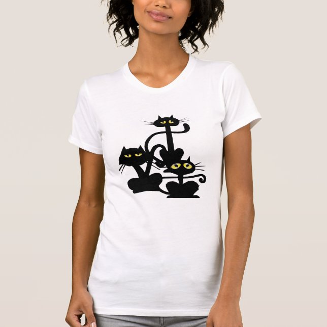 Drei schwarze Katzen-T - Shirt (Vorderseite)