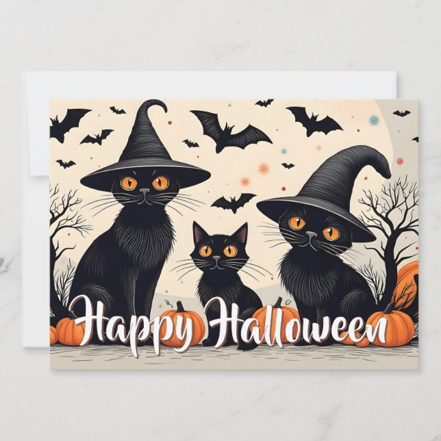 Drei schwarze Katzen zu Halloween (Vorderseite)
