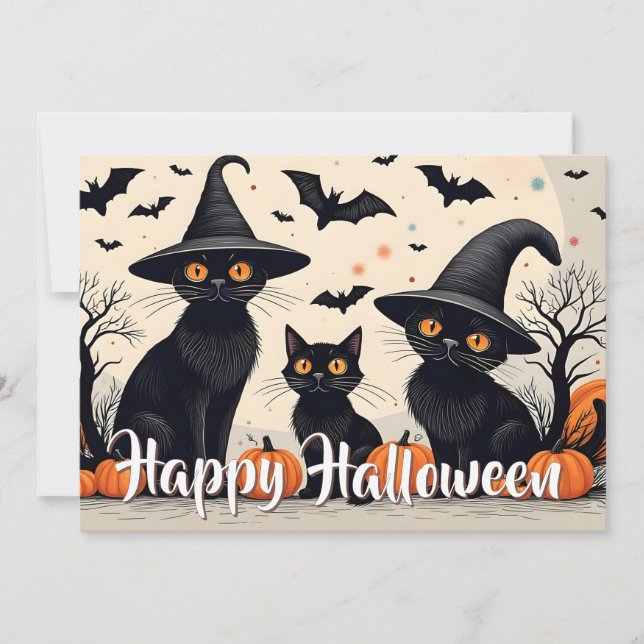 Drei schwarze Katzen zu Halloween (Vorderseite)