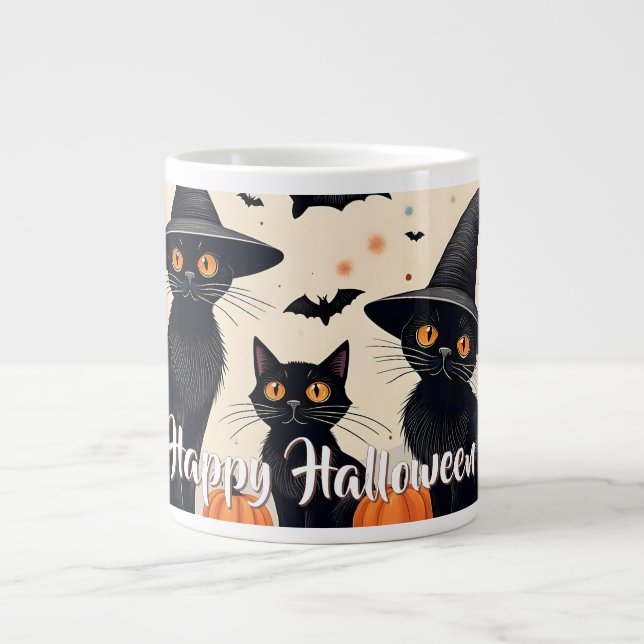 Drei schwarze Katzen zu Halloween Jumbo-Tasse (Vorderseite)