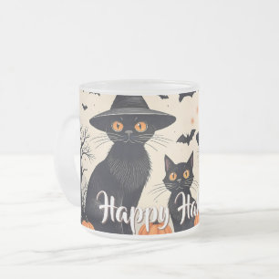 Drei schwarze Katzen zu Halloween Mattglastasse