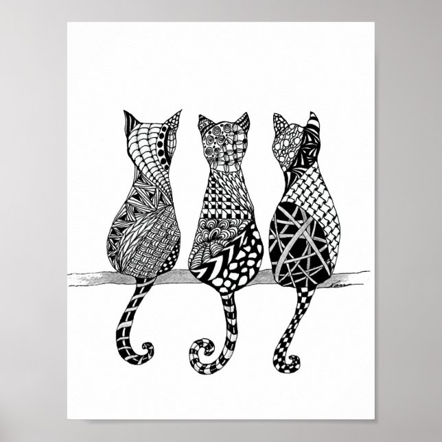 Drei schwarze und weiße Katzen drucken Poster (Vorne)