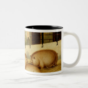 Drei Schweine mit Schloss im Hintergrund Zweifarbige Tasse