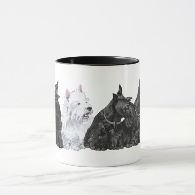 Drei Scotties und ein Westie Tasse (Zentrum)
