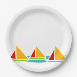 Drei Segel-Boote in den hellen Farben Pappteller