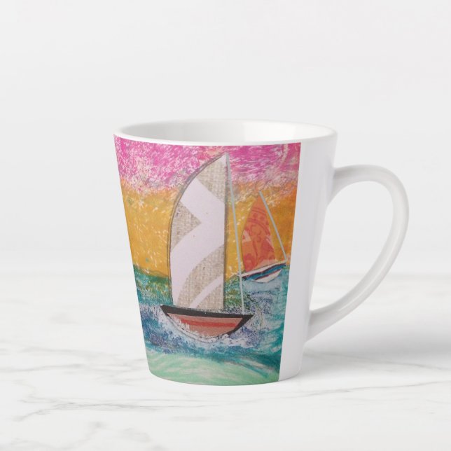 Drei Segelboote Pink Sky Milchtasse (Rechts)