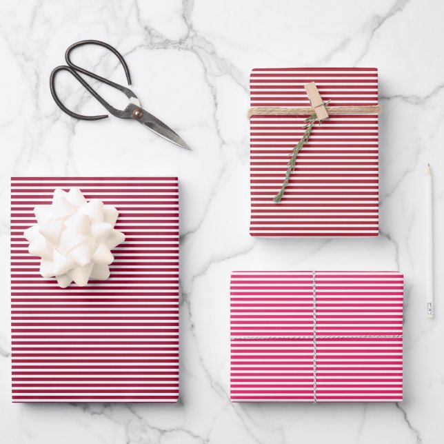 Drei Shades Red Stripes Geschenkpapier Set (Vorderseite)