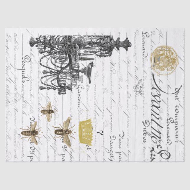 Drei Skript-Bienen Decoupage Gewebe-Collage Seidenpapier (Vorderseite)