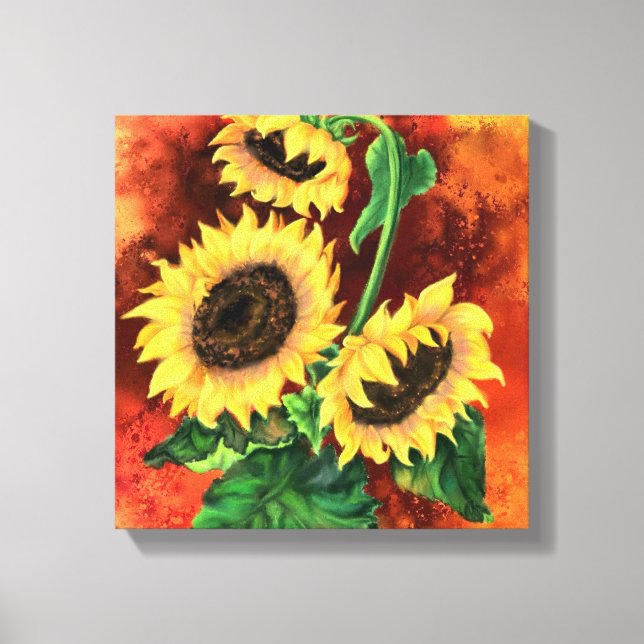 Drei Sonnenblumen Canvas Print Leinwanddruck (Vorderseite)