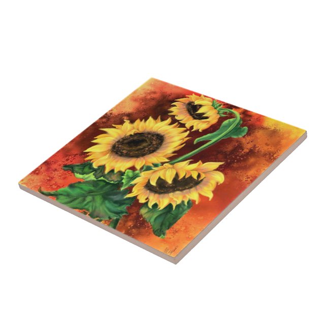 Drei Sonnenblumen Gestalt Keramik Tile Fliese (Seite)