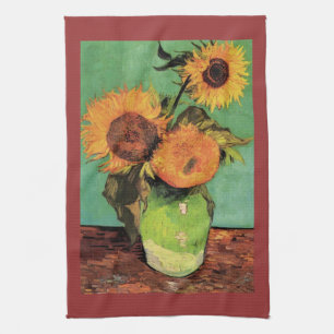 Drei Sonnenblumen in einem Vase durch Van Gogh Handtuch