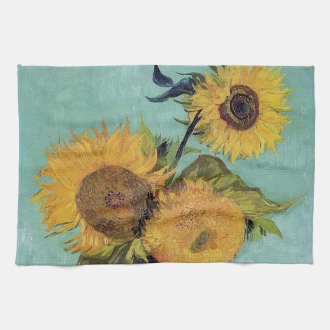 Drei Sonnenblumen in einer Vase(F453) Van Gogh Fin Handtuch (Horizontal)
