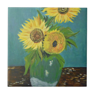 Drei Sonnenblumen in einer Vase, van Gogh Fliese