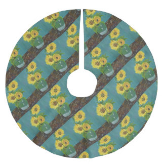 Drei Sonnenblumen in einer Vase, van Gogh Polyester Weihnachtsbaumdecke