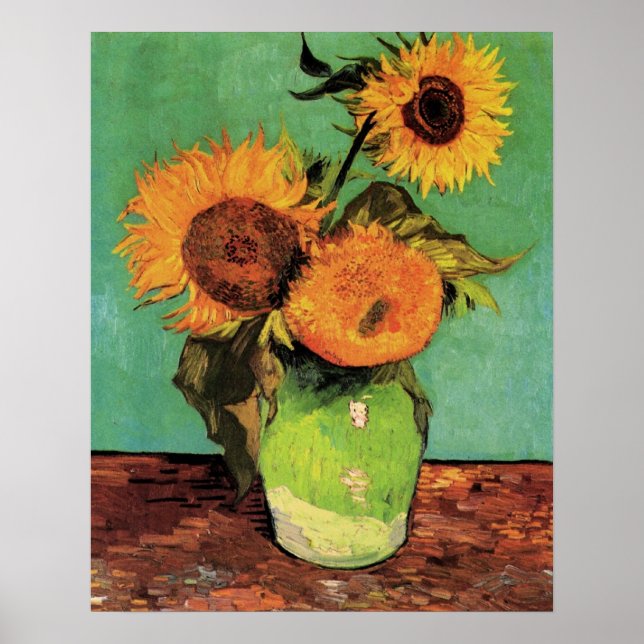 Drei Sonnenblumen in einer Vase von Van Gogh Poster (Vorne)