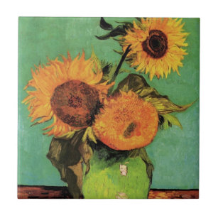 Drei Sonnenblumen in einer Vase von Vincent van Go Fliese
