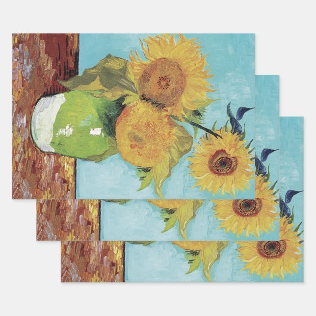 Drei Sonnenblumen in einer Vase von Vincent van Go Geschenkpapier Set (Set)