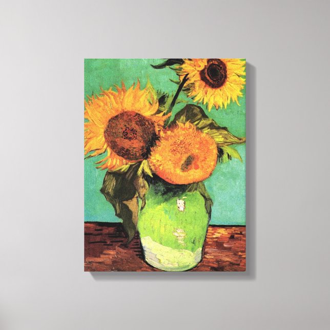 Drei Sonnenblumen in einer Vase von Vincent van Go Leinwanddruck (Vorderseite)