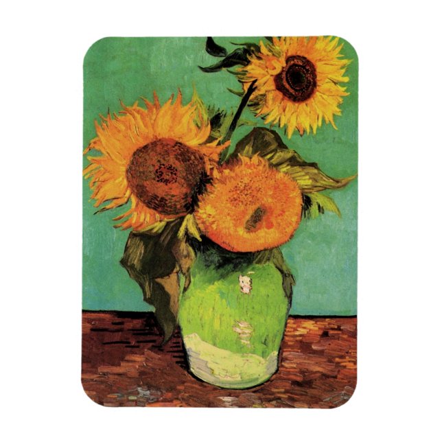 Drei Sonnenblumen in einer Vase von Vincent van Go Magnet (Vertikal)