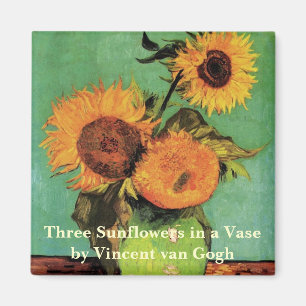 Drei Sonnenblumen in einer Vase von Vincent van Go Magnet