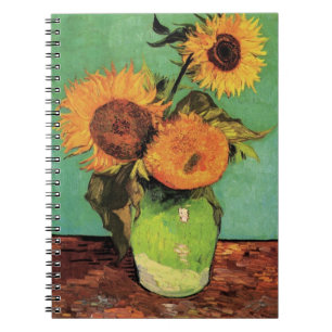 Drei Sonnenblumen in einer Vase von Vincent van Go Notizblock