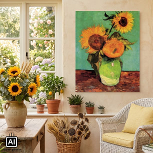 Drei Sonnenblumen in einer Vase von Vincent van Go Poster