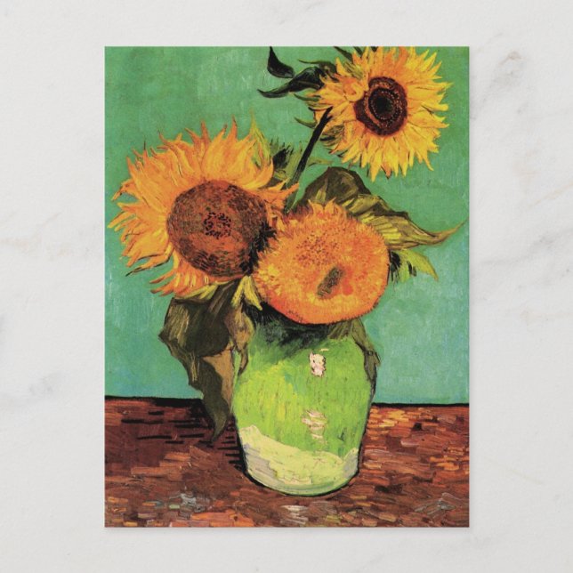Drei Sonnenblumen in einer Vase von Vincent van Go Postkarte (Vorderseite)