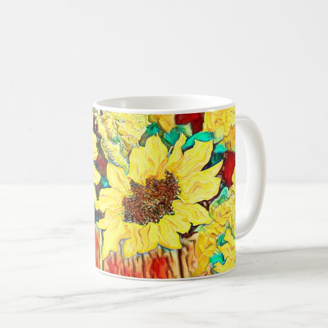 Drei Sonnenblumen Kaffeetasse (VorderseiteRechts)